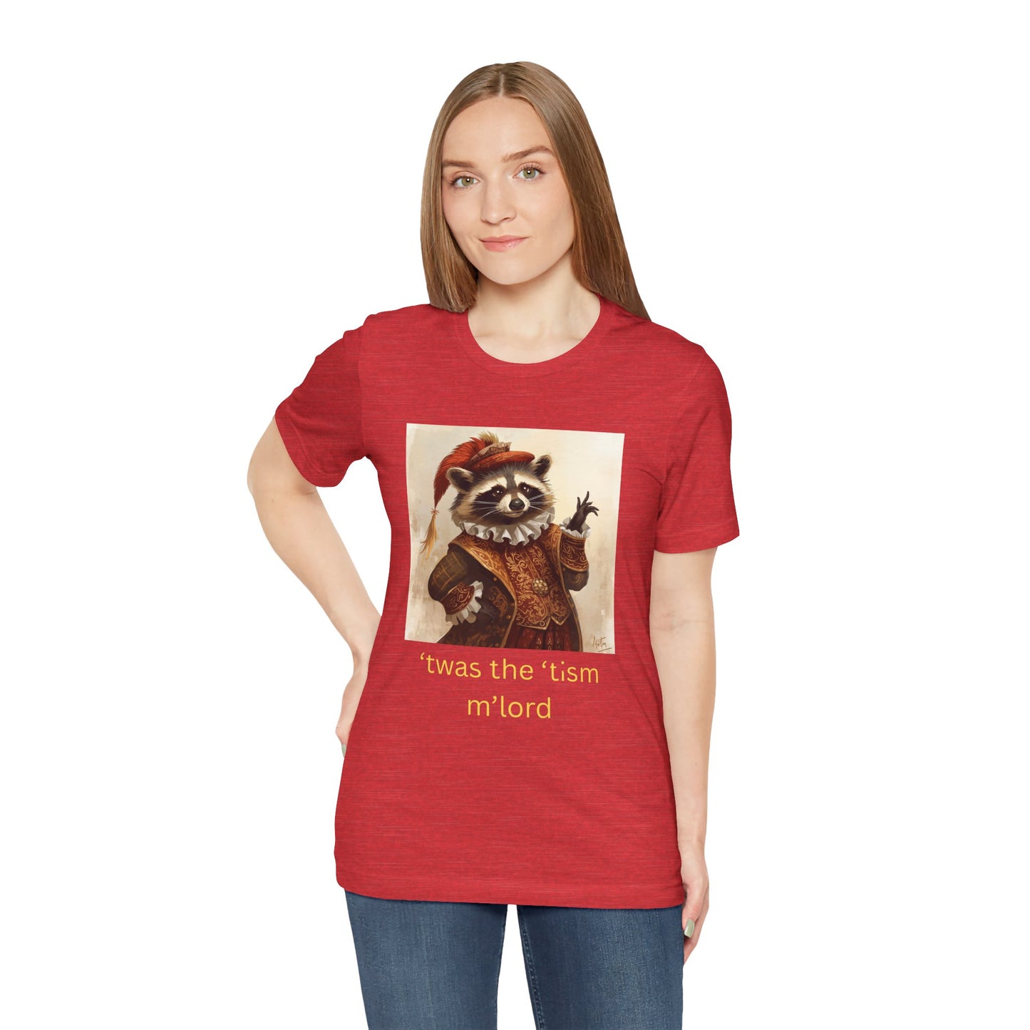 ’twas the ’tism m’lord Medieval Raccoon – T-Shirt | Overstimulated Humor | Roly Poly Print