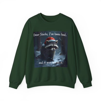 Dear Santa, I've Been Bad and It Was Worth It Raccoon - Christmas Sweatshirt | Pets and Animals | Roly Poly Print
