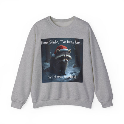 Dear Santa, I've Been Bad and It Was Worth It Raccoon - Christmas Sweatshirt | Pets and Animals | Roly Poly Print
