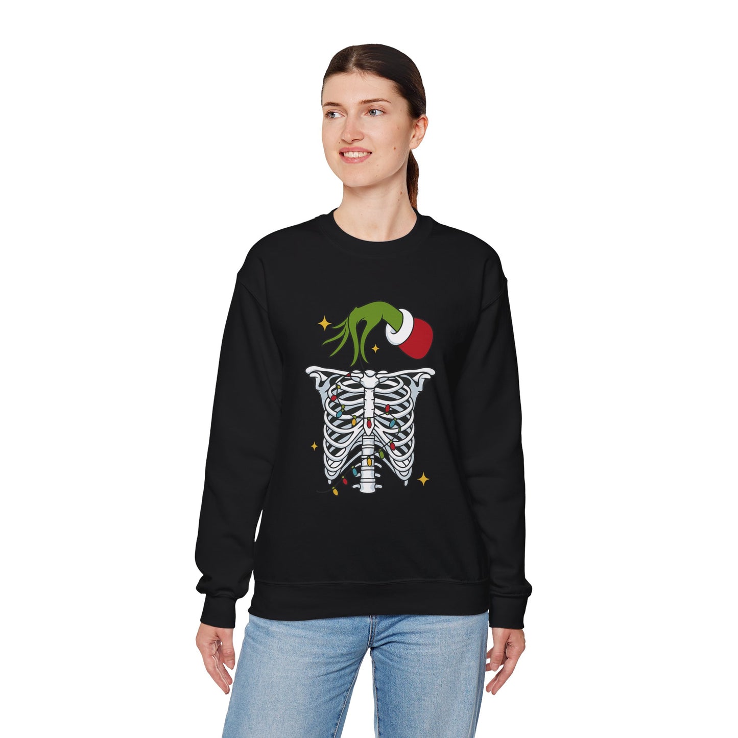 Grinch Holding Your Skeleton Ornaments - Christmas Sweatshirt | Holiday | Roly Poly Print