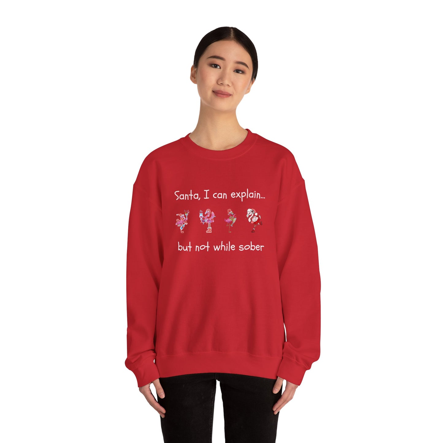 Santa I Can Explain, But Not While Sober Flamingos - Christmas Sweater | Holiday | Roly Poly Print