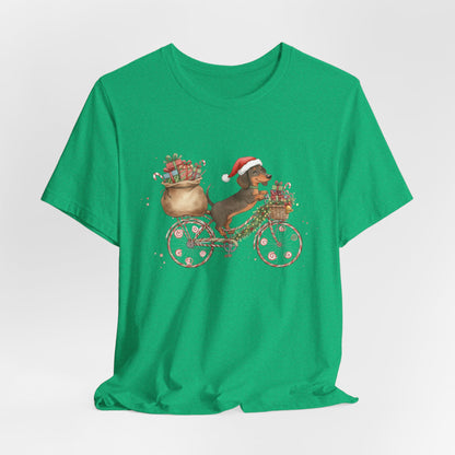 Dachshund Christmas Bike - Christmas T‑Shirt | Holiday | Roly Poly Print