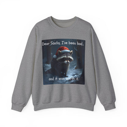 Dear Santa, I've Been Bad and It Was Worth It Raccoon - Christmas Sweatshirt | Pets and Animals | Roly Poly Print