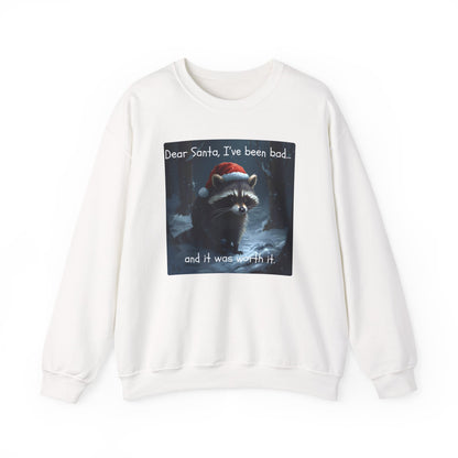 Dear Santa, I've Been Bad and It Was Worth It Raccoon - Christmas Sweatshirt | Pets and Animals | Roly Poly Print