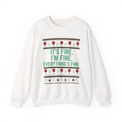 It's Fine, I'm Fine, Everything's Fine Wine Glasses for White - Christmas Sweatshirt | Holiday | Roly Poly Print