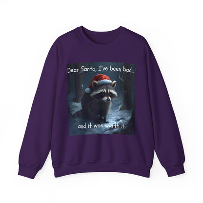 Dear Santa, I've Been Bad and It Was Worth It Raccoon - Christmas Sweatshirt | Pets and Animals | Roly Poly Print