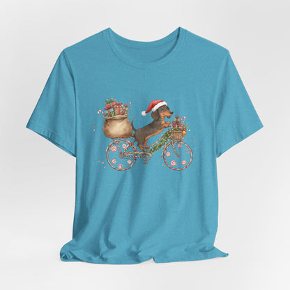 Dachshund Christmas Bike - Christmas T‑Shirt | Holiday | Roly Poly Print