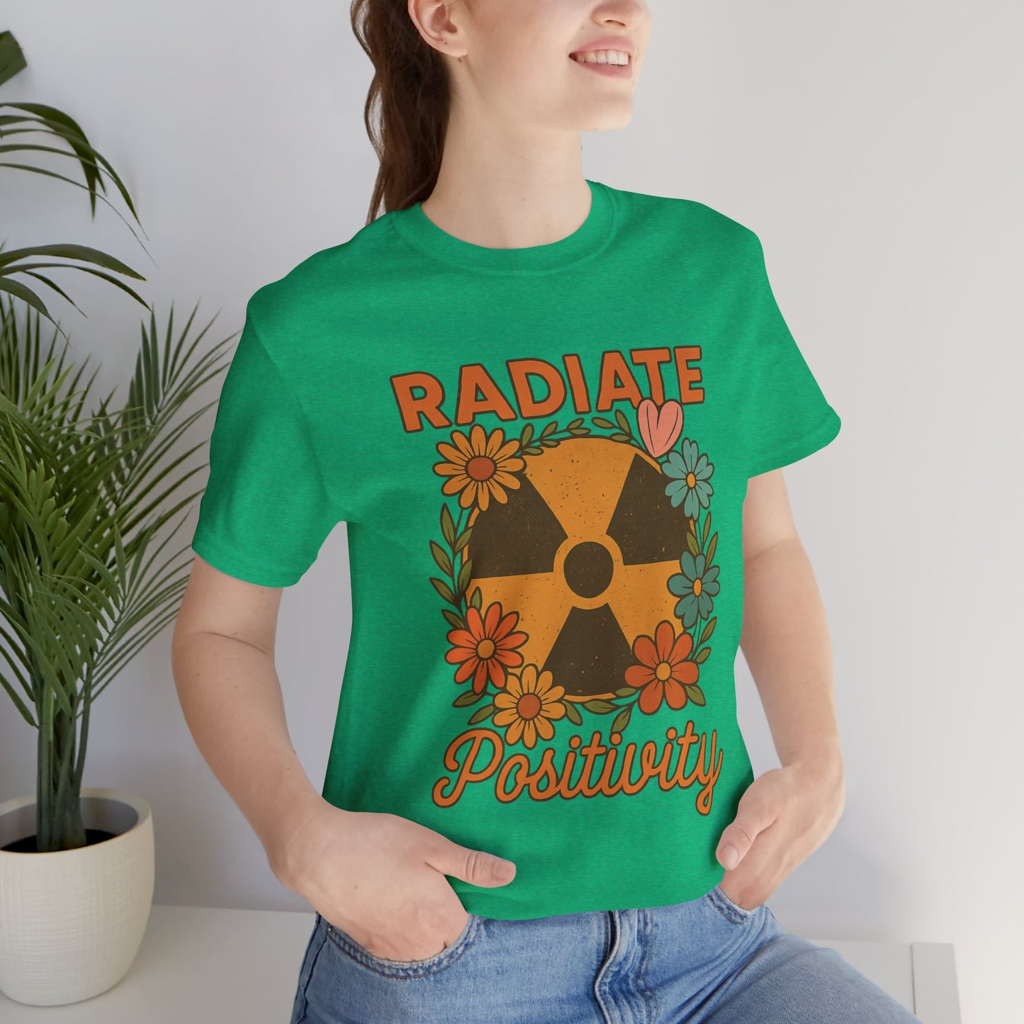 Radiate Positivity Radiation Symbol with Daisies - T-Shirt | Nurses and Healthcare | Roly Poly Print