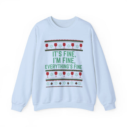 It's Fine, I'm Fine, Everything's Fine Wine Glasses for White - Christmas Sweatshirt | Holiday | Roly Poly Print