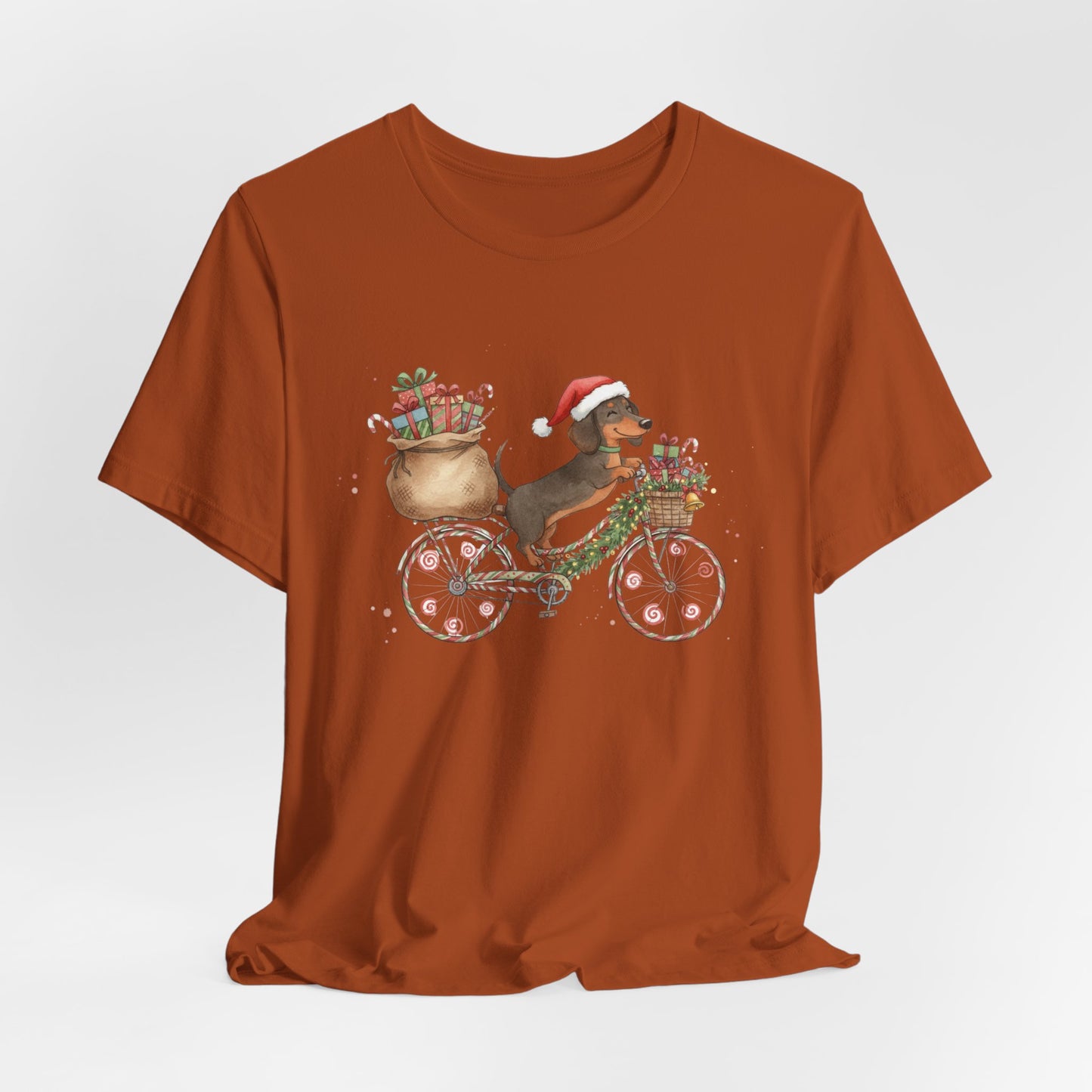 Dachshund Christmas Bike - Christmas T‑Shirt | Holiday | Roly Poly Print