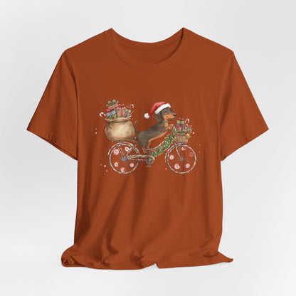 Dachshund Christmas Bike - Christmas T‑Shirt | Holiday | Roly Poly Print