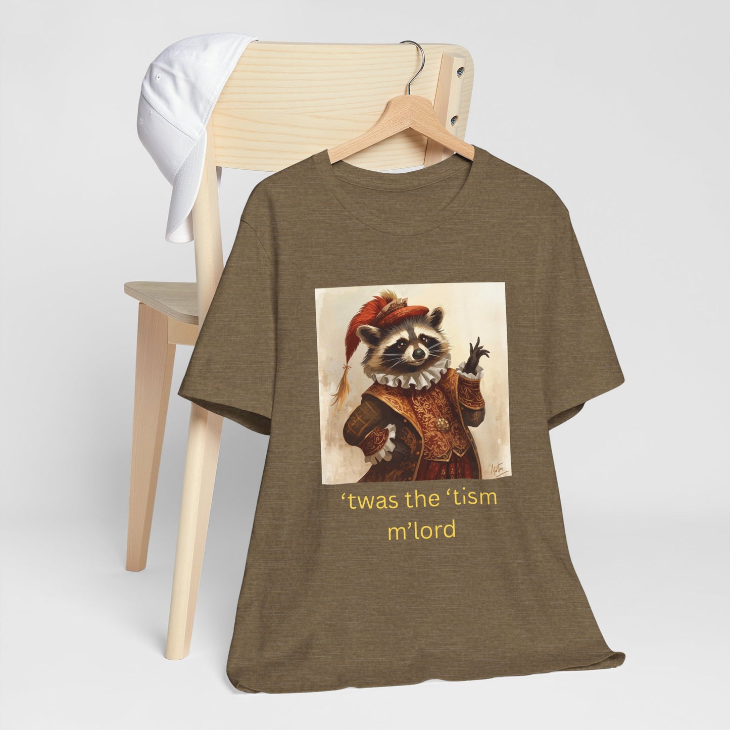 ’twas the ’tism m’lord Medieval Raccoon – T-Shirt | Overstimulated Humor | Roly Poly Print