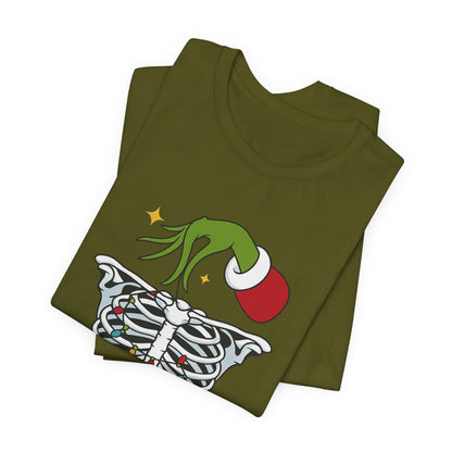 Grinch Holding Your Skeleton Ornaments - Christmas T-Shirt | Holiday | Roly Poly Print