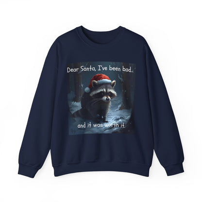Dear Santa, I've Been Bad and It Was Worth It Raccoon - Christmas Sweatshirt | Pets and Animals | Roly Poly Print