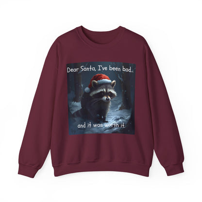 Dear Santa, I've Been Bad and It Was Worth It Raccoon - Christmas Sweatshirt | Pets and Animals | Roly Poly Print