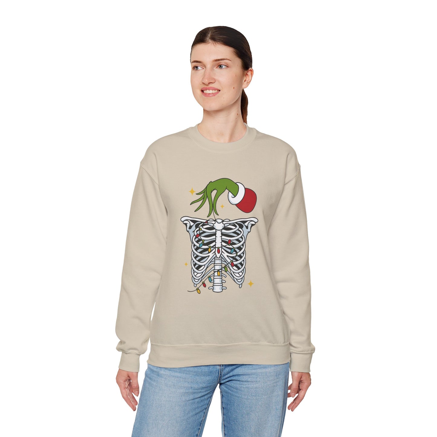 Grinch Holding Your Skeleton Ornaments - Christmas Sweatshirt | Holiday | Roly Poly Print