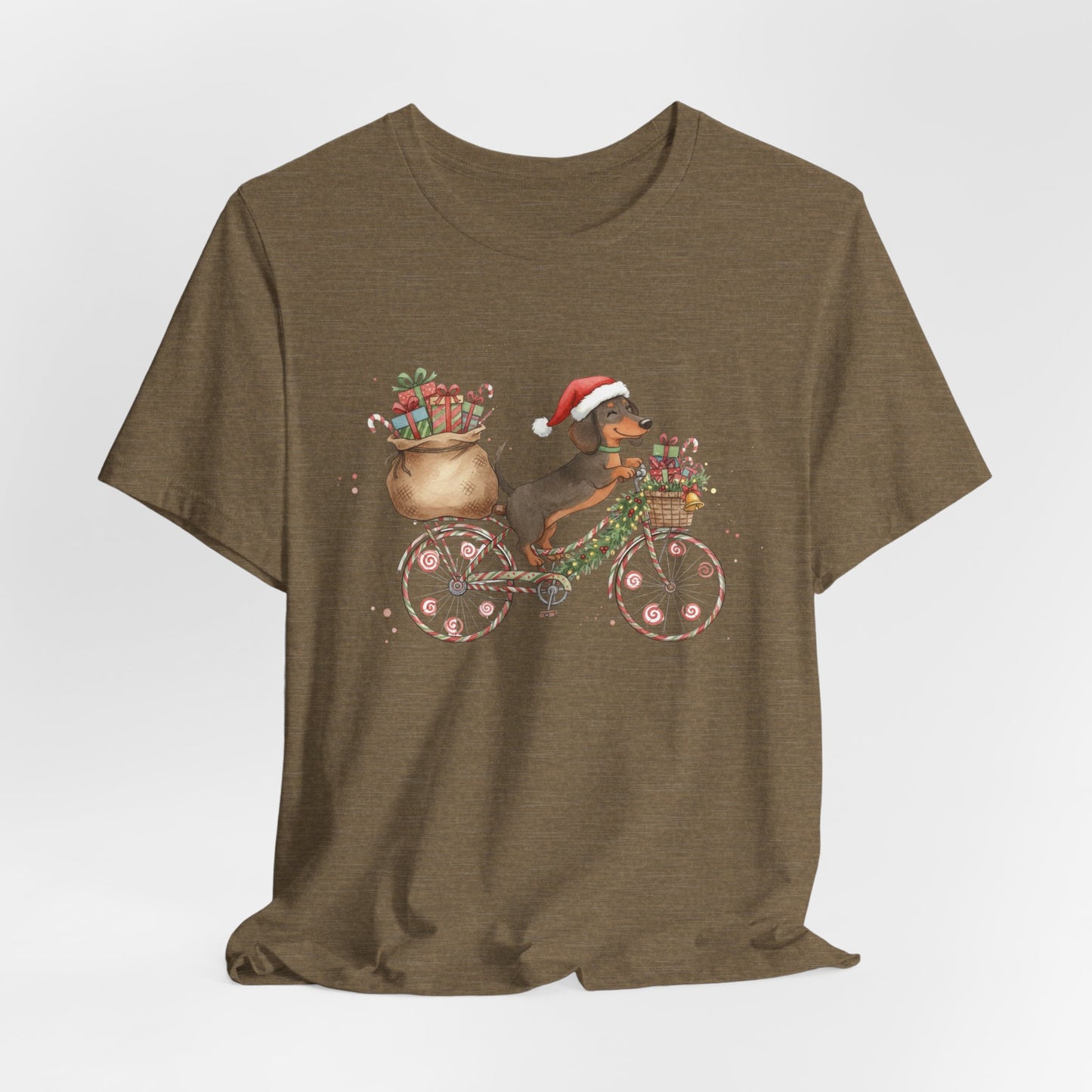 Dachshund Christmas Bike - Christmas T‑Shirt | Holiday | Roly Poly Print