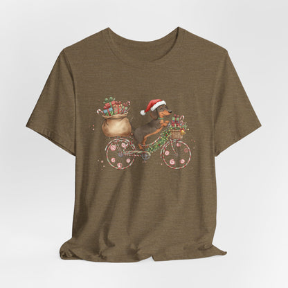 Dachshund Christmas Bike - Christmas T‑Shirt | Holiday | Roly Poly Print