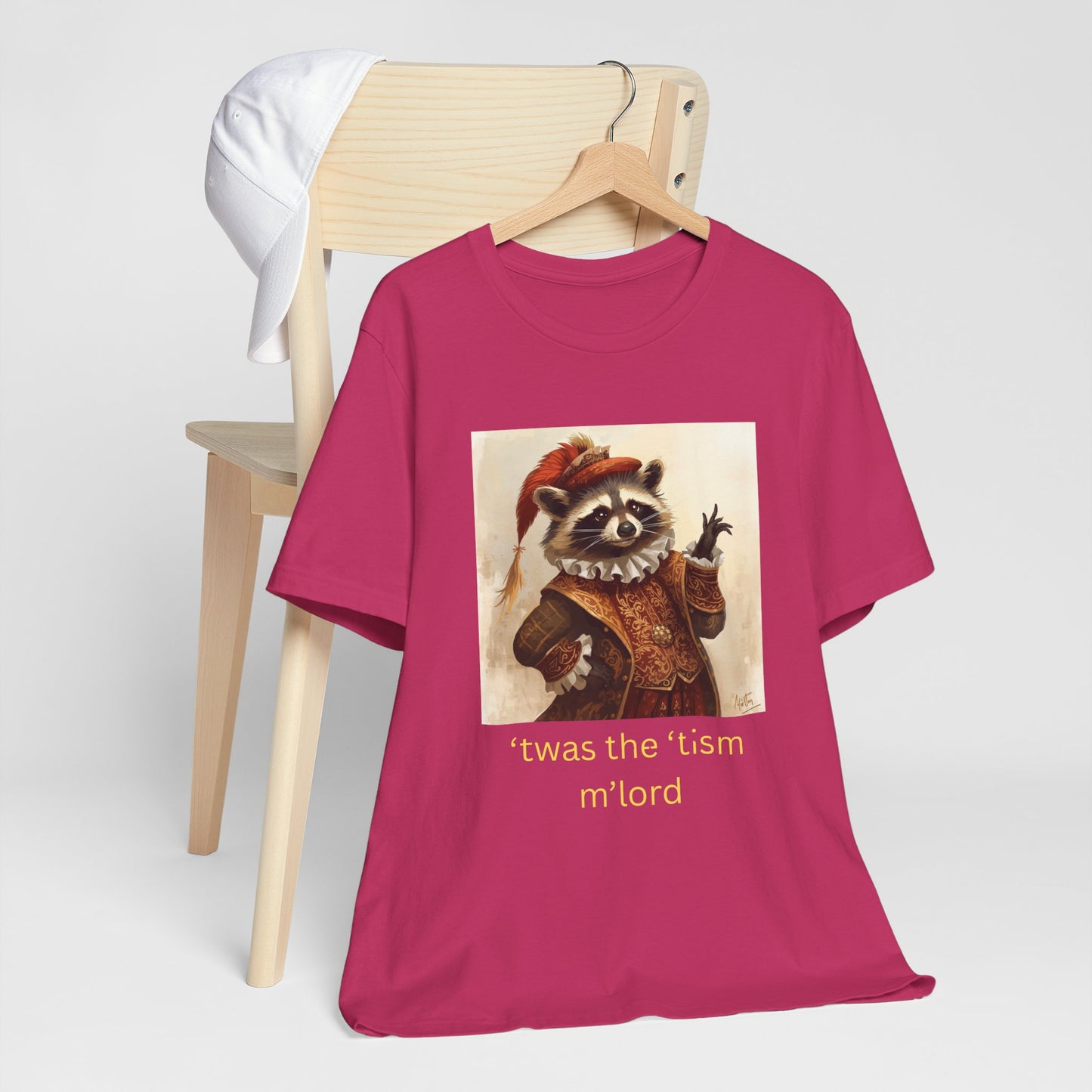 ’twas the ’tism m’lord Medieval Raccoon – T-Shirt | Overstimulated Humor | Roly Poly Print