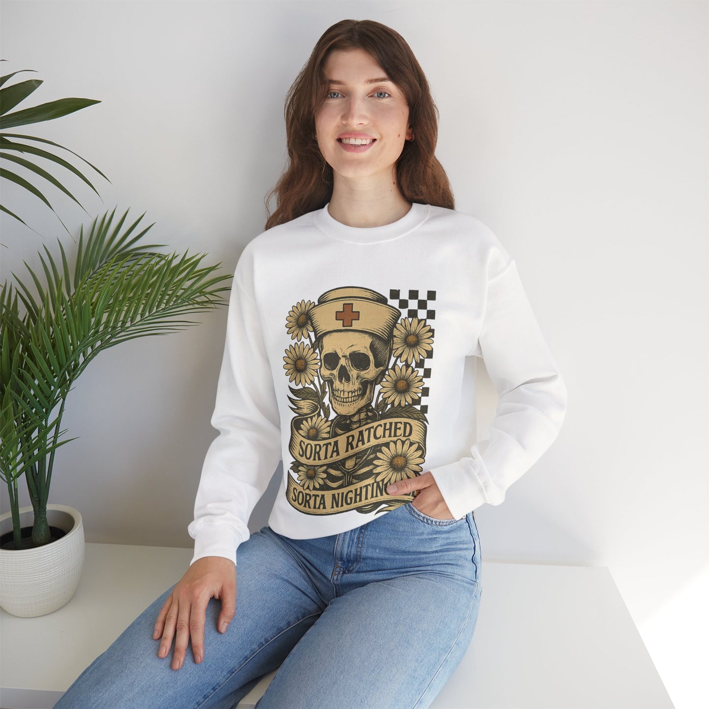 Sorta Ratched Sorta Nightingale with Daisies - Sweatshirt | Nurses and Healthcare | Roly Poly Print