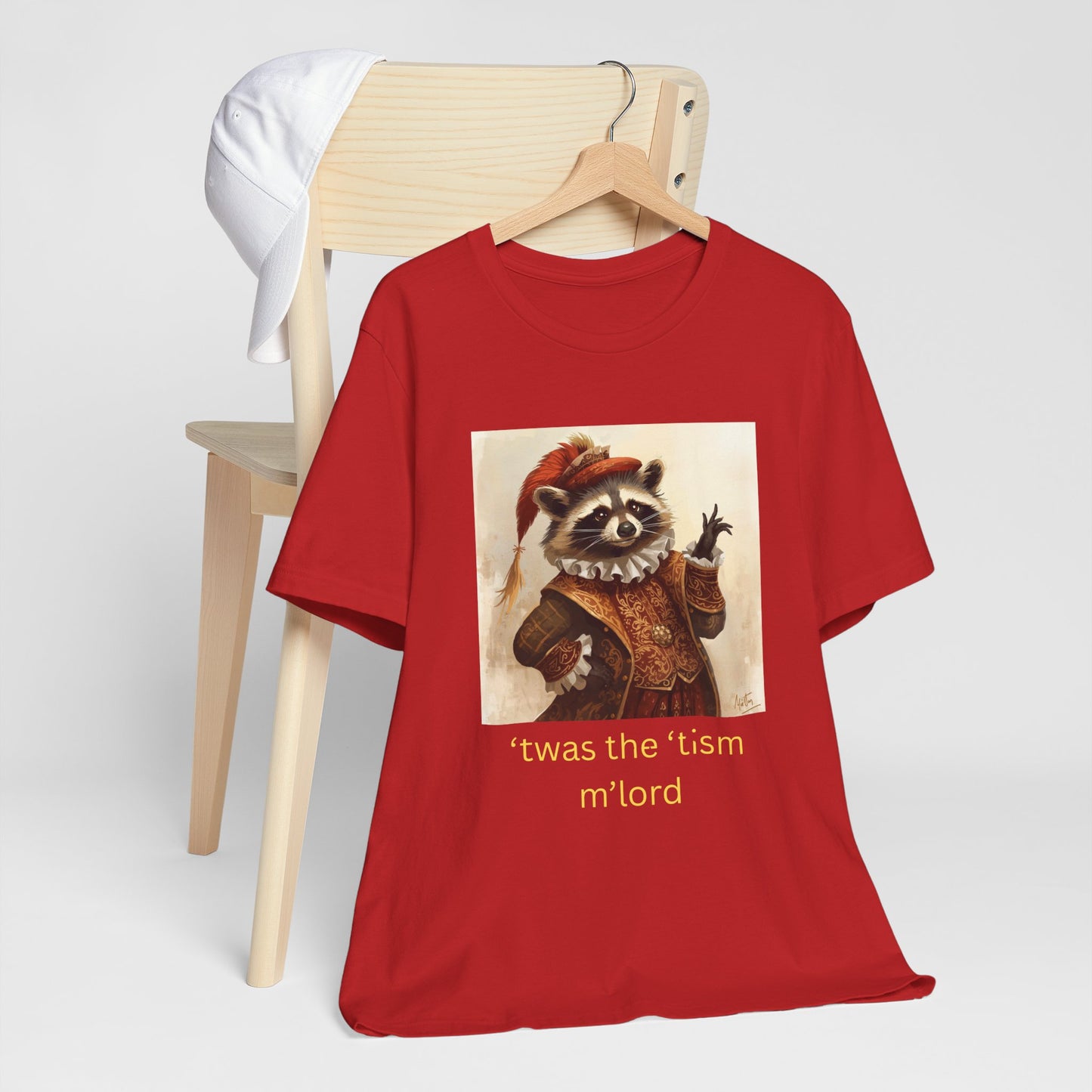 ’twas the ’tism m’lord Medieval Raccoon – T-Shirt | Overstimulated Humor | Roly Poly Print
