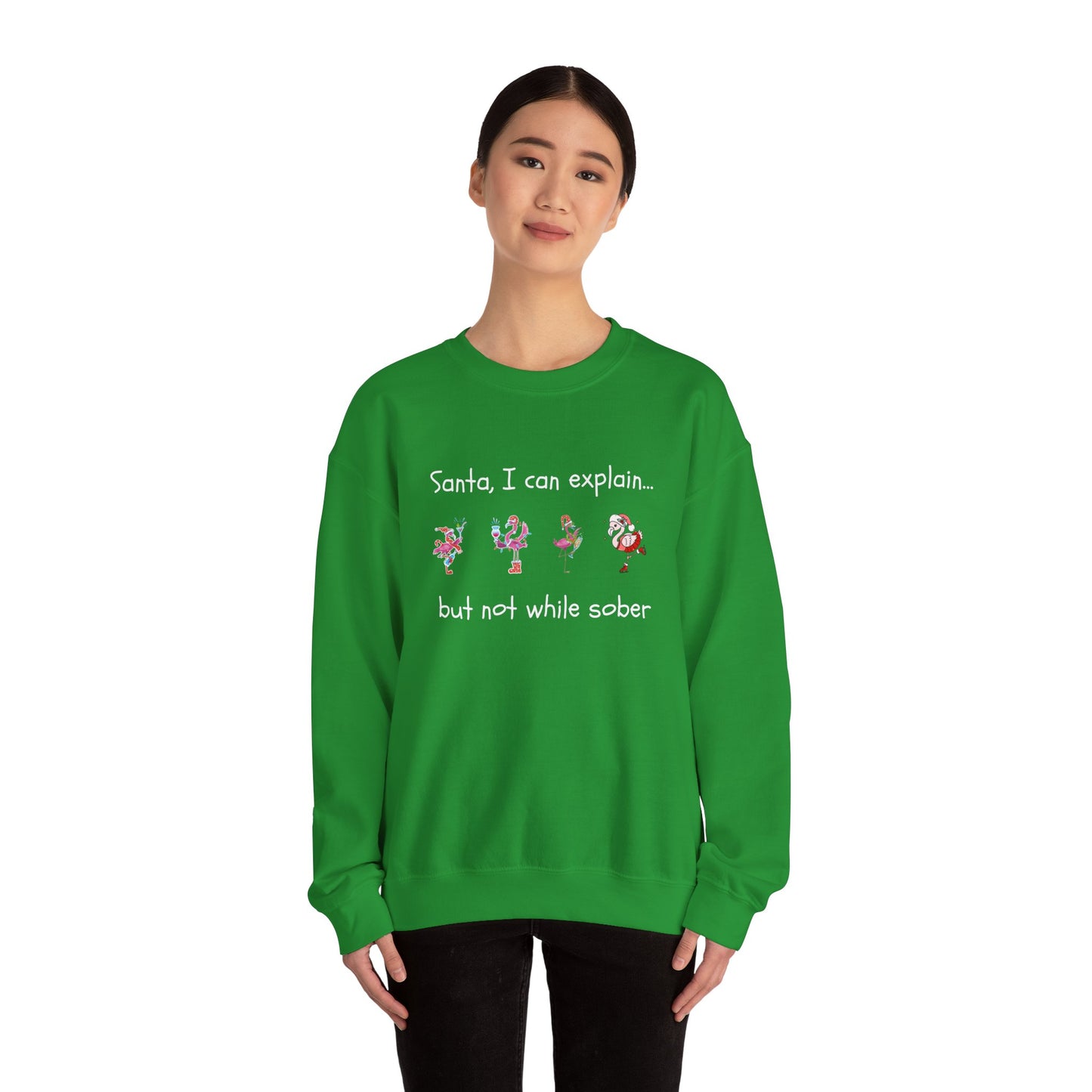 Santa I Can Explain, But Not While Sober Flamingos - Christmas Sweater | Holiday | Roly Poly Print