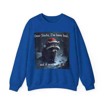 Dear Santa, I've Been Bad and It Was Worth It Raccoon - Christmas Sweatshirt | Pets and Animals | Roly Poly Print