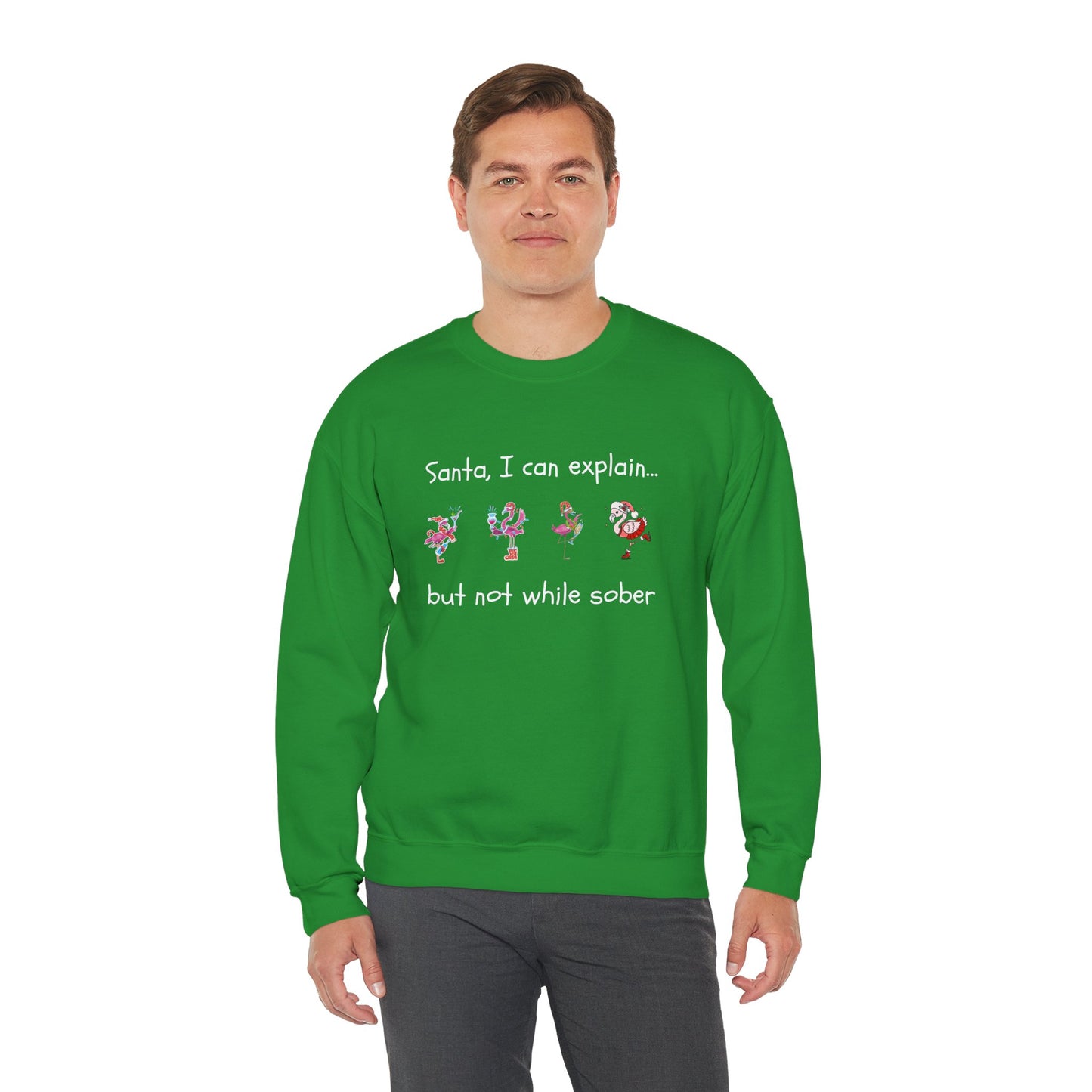 Santa I Can Explain, But Not While Sober Flamingos - Christmas Sweater | Holiday | Roly Poly Print