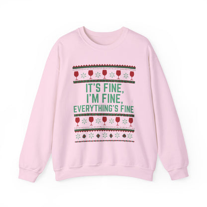 It's Fine, I'm Fine, Everything's Fine Wine Glasses for White - Christmas Sweatshirt | Holiday | Roly Poly Print