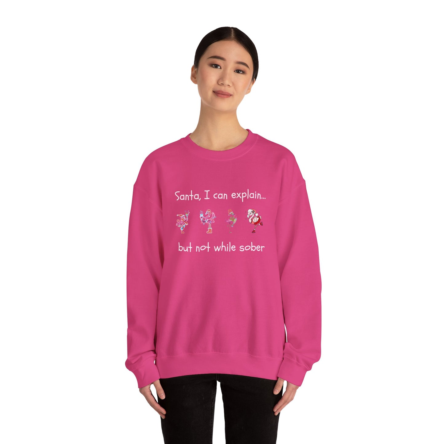 Santa I Can Explain, But Not While Sober Flamingos - Christmas Sweater | Holiday | Roly Poly Print