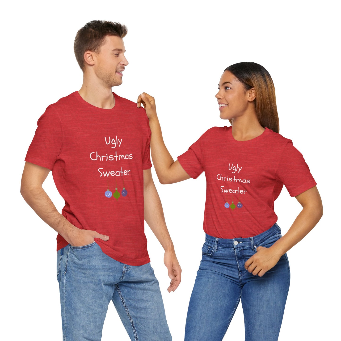 Ugly Christmas Sweater Text on Red- Christmas T-Shirt | Holiday | Roly Poly Print