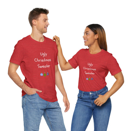 Ugly Christmas Sweater Text on Red- Christmas T-Shirt | Holiday | Roly Poly Print