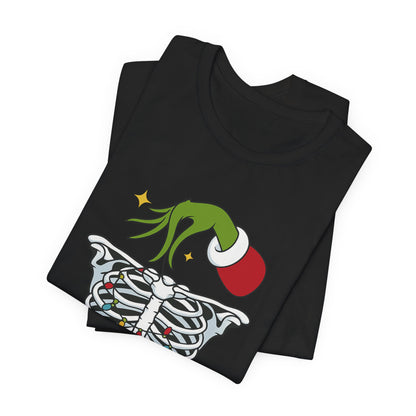 Grinch Holding Your Skeleton Ornaments - Christmas T-Shirt | Holiday | Roly Poly Print